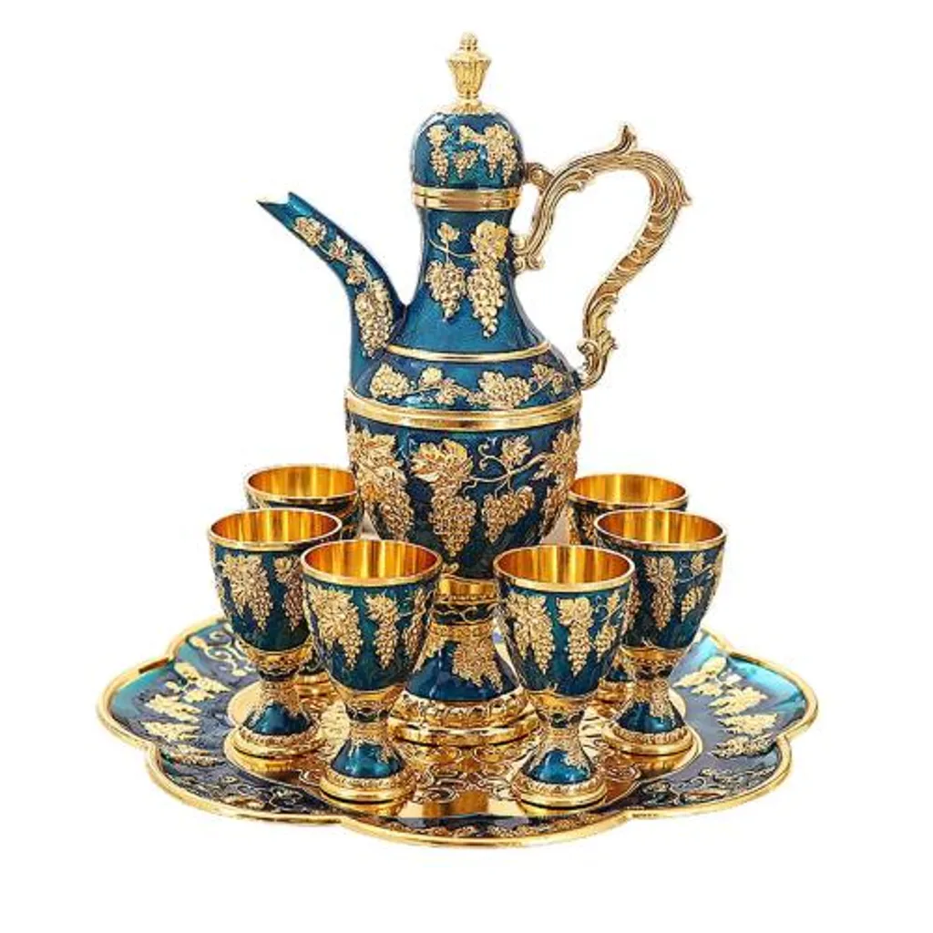 Europäisches Weinset, türkisches Teekannen-Set, antikes Trinkgeschirr, dekorative Weinkanne, Vintage-Teekannen-Set, s Servier-Teeset für Farbe Blau